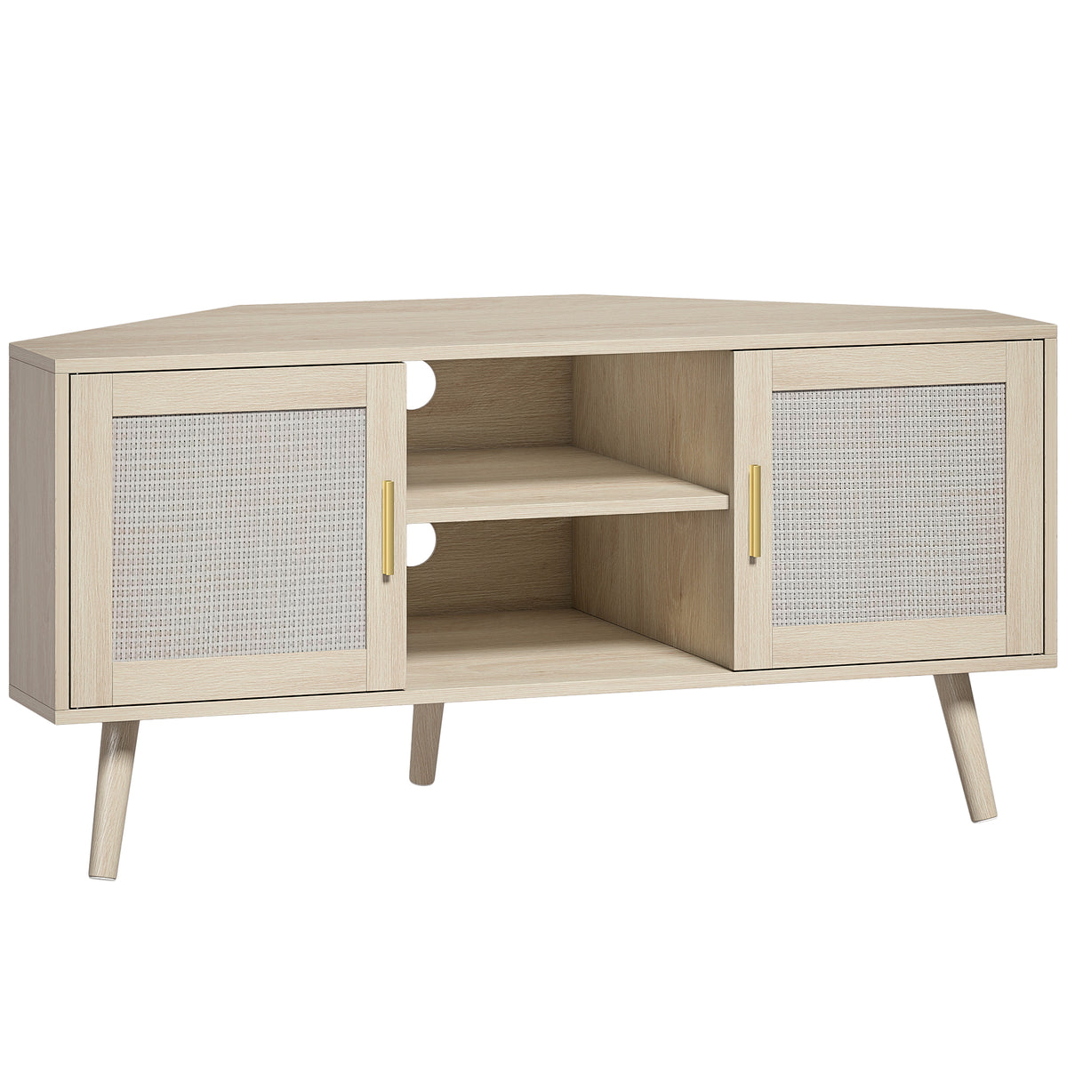 Móvel de Canto para TV 115 cm Móvel para Televisor até 165,1 cm 2 Portas em Rattan 2 Compartimentos Carvalho — foto 1