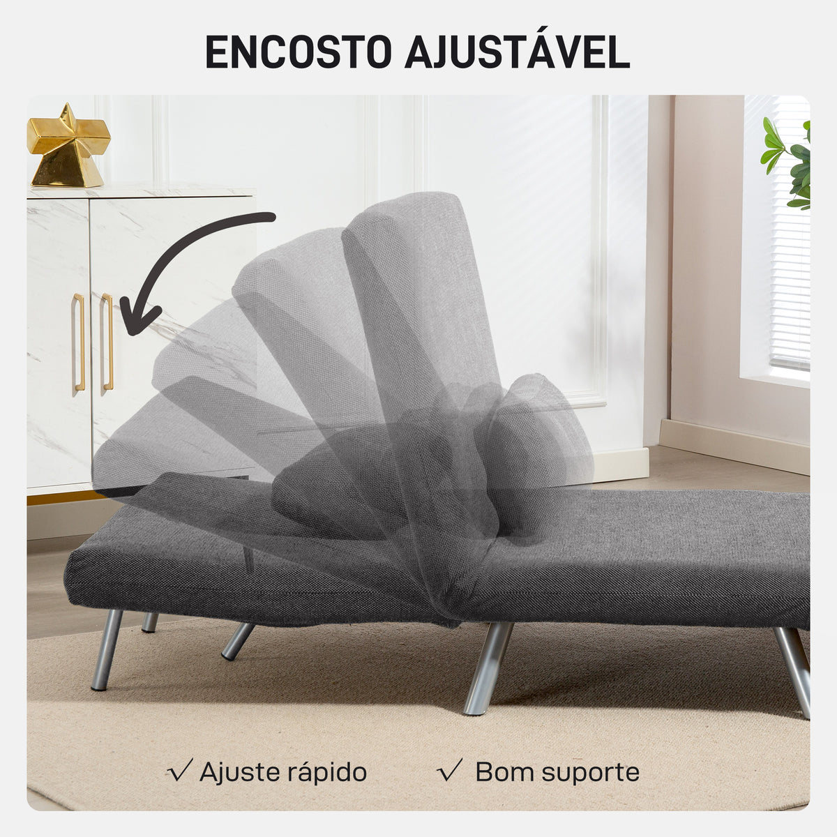 Sofá Cama de Uma Praça 3 em 1 Sofá Dobrável Revestido em Tecido Cinzento Mesclado com Encosto Ajustável em 5 Níveis e Almofada para Escritório Quarto Sala 80x75x83 cm — foto 5