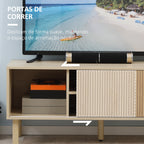 Móvel de TV Móvel para Televisão até 50 Polegadas com Portas de Correr Prateleiras Abertas e Orifícios para Cabos para Sala de Estar 115x40x49 cm Madeira — foto 7
