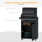 Carro de Ferramentas com Rodas Carro de Ferramentas Móvel com 5 Gavetas Armário de Armazenamento e Almofada Antiderrapante Carga 52kg para Garagem 60x28x104,5cm Preto — foto 5