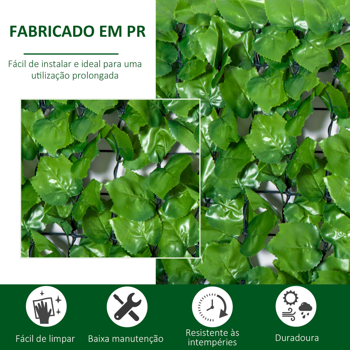 Vedação Artificial em Rolo 3m Vedação de Privacidade para Balcão Jardim Exterior Planta Decorativa de Parede PE Verde - Modelo 2 — foto 4
