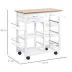 Carrinho de cozinha Carrinho de serviço multifuncional com gavetas Cestas Prateleiras de especiarias Toalheiro Rodas 92x37x82 cm Branco — foto 3