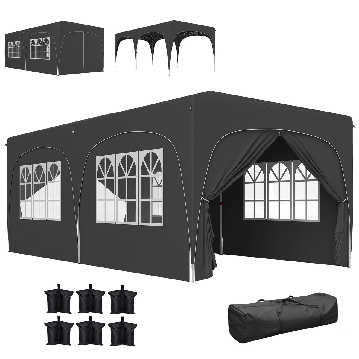 Tenda Dobrável tenda 3x6 m com Painéis Laterais UPF50+ Tenda de Jardim com Altura Ajustável e Bolsa de Transporte para Campismo Festas Pátio Cinza Escuro — foto 1