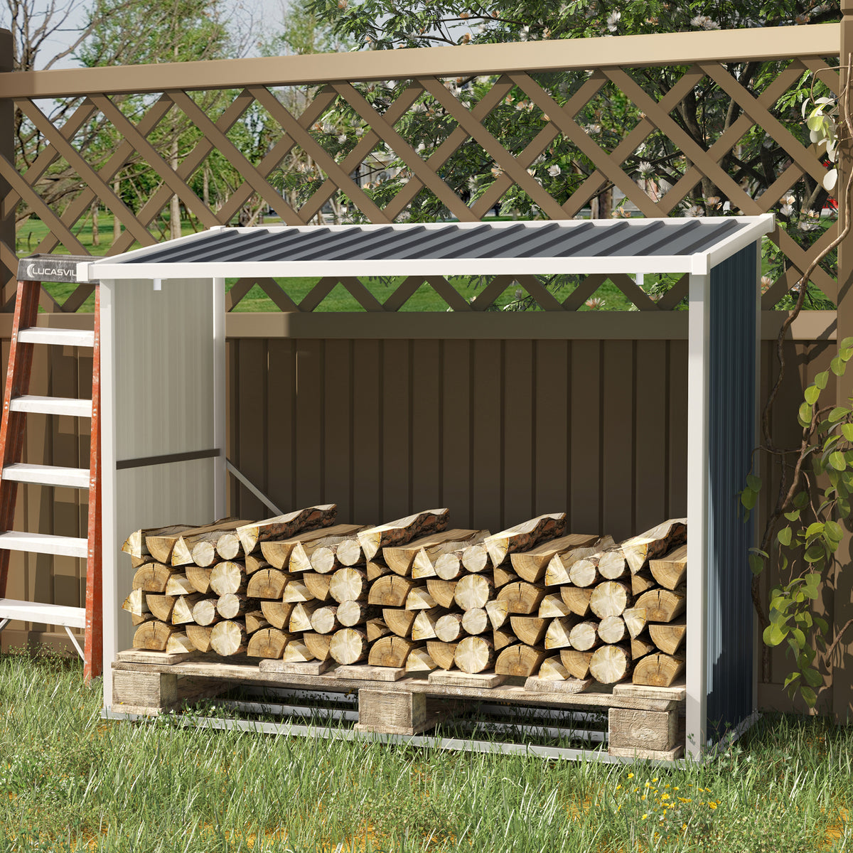 Abrigo para Lenha de Aço Galvanizado Abrigo de Armazenamento de Lenhas com Teto Inclinado para Jardim Terraço Exterior 185x84x133,5/148,5 cm Cinza — foto 2