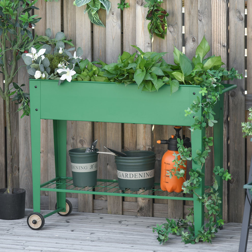 Horta Vertical Elevada de Metal Horta Vertical com Rodas Alça Lateral e Prateleira Inferior para Cultivo de Plantas Flores 104x39x80cm Verde — foto 2