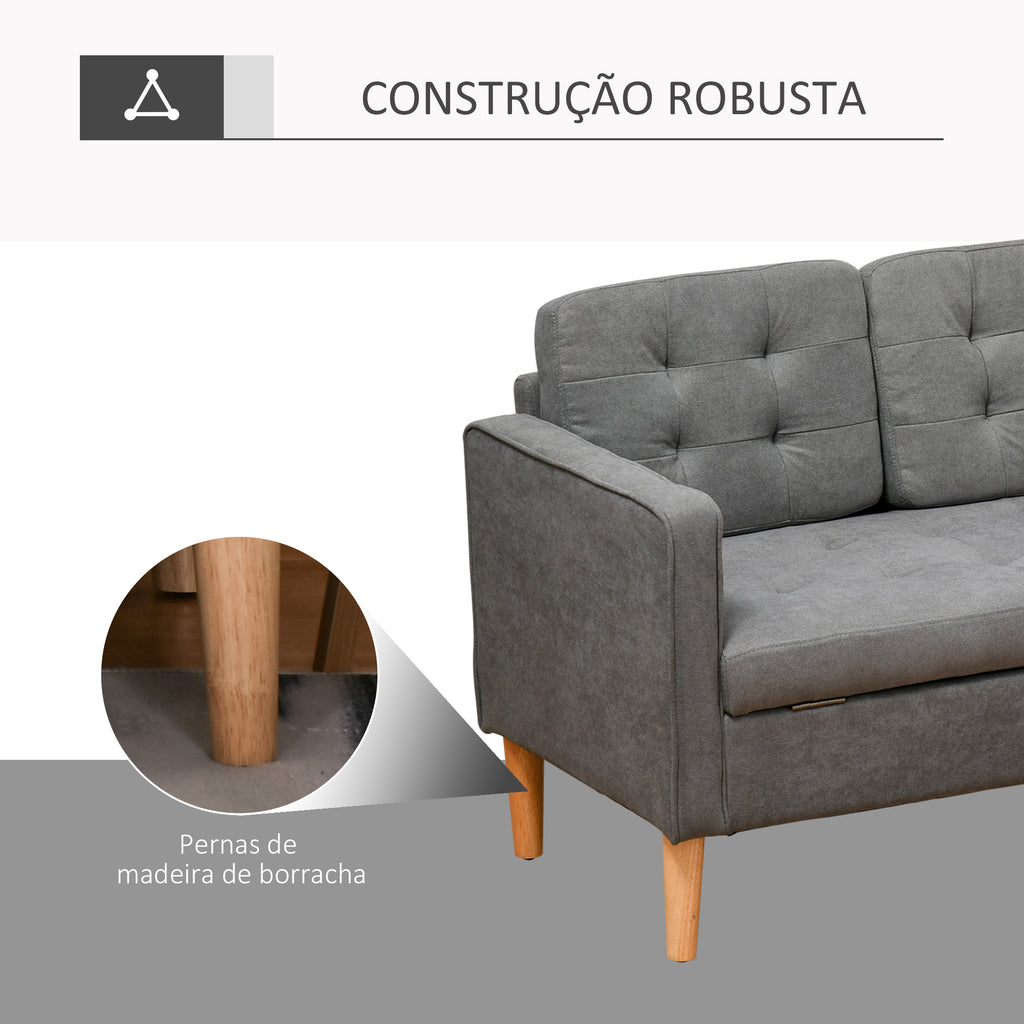 Sofá de 3 lugares acolchoado com 3 almofadas e apoios de braço Espaço de armazenamento Estilo moderno para sala de estar Quarto 166,5x62x82 cm cinza — foto 5