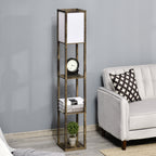 Candeeiro de Pé de Madeira com 3 Prateleiras De Armazenamento para Lâmpada E27 Potência Máx. 40W Candeeiro Moderno para Sala de Estar Dormitório 26x26x160 cm Marrom Rústico — foto 2