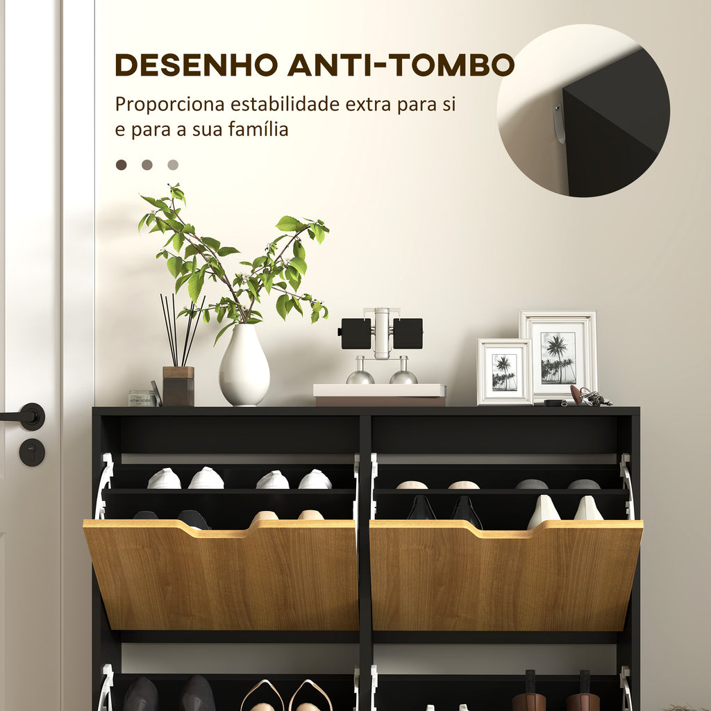 Sapateira com 4 Gavetas e Prateleiras Ajustáveis Móvel para Sapatos de Corredor para 16 Pares de Sapatos 95x26x95 cm Madeira e Preto — foto 7