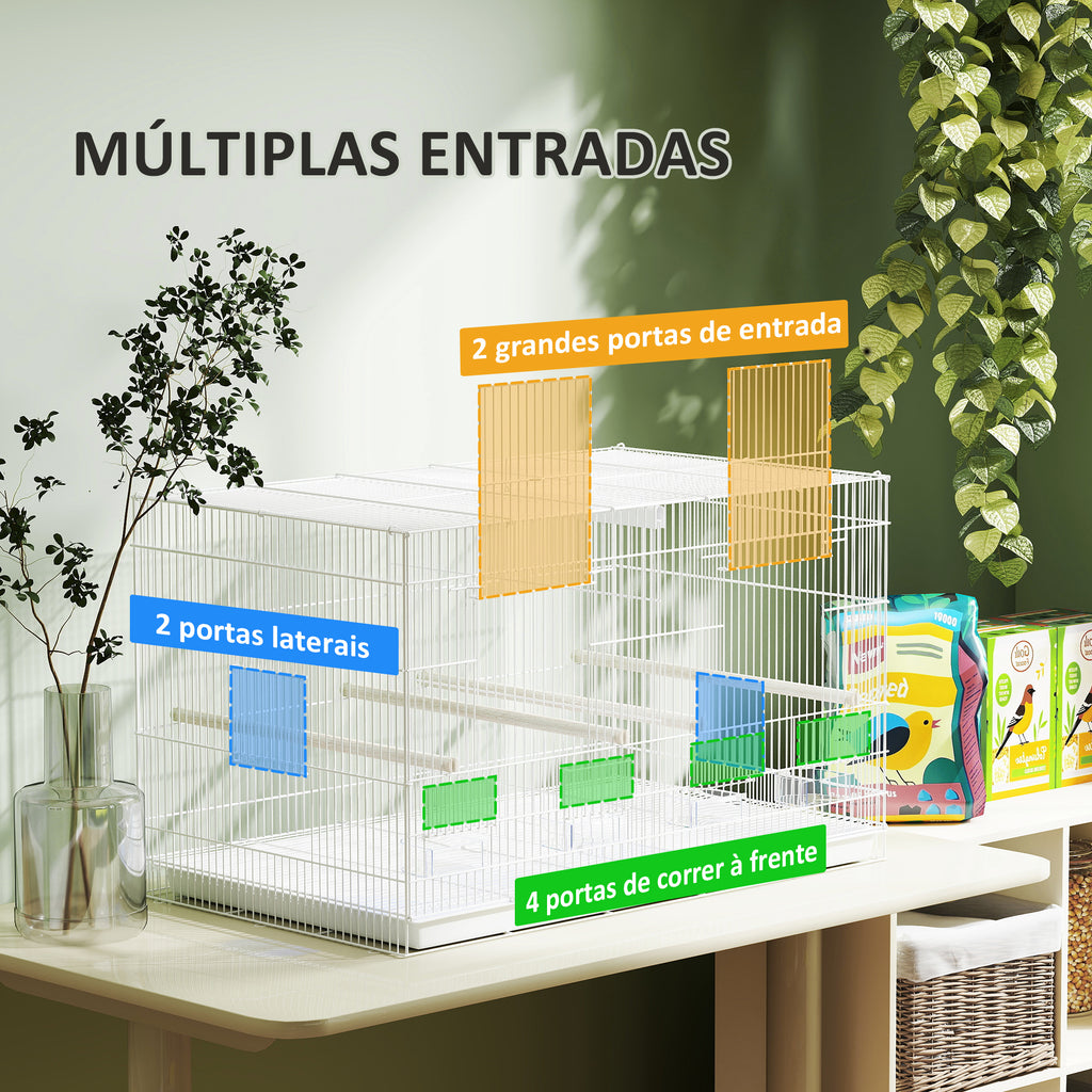 Gaiola para Pássaros com Divisória Gaiola para Aves com 4 Comedouros 4 Poleiros e Bandeja Amovível Gaiola para Canários Periquitos 76x46x46 cm Branco — foto 6