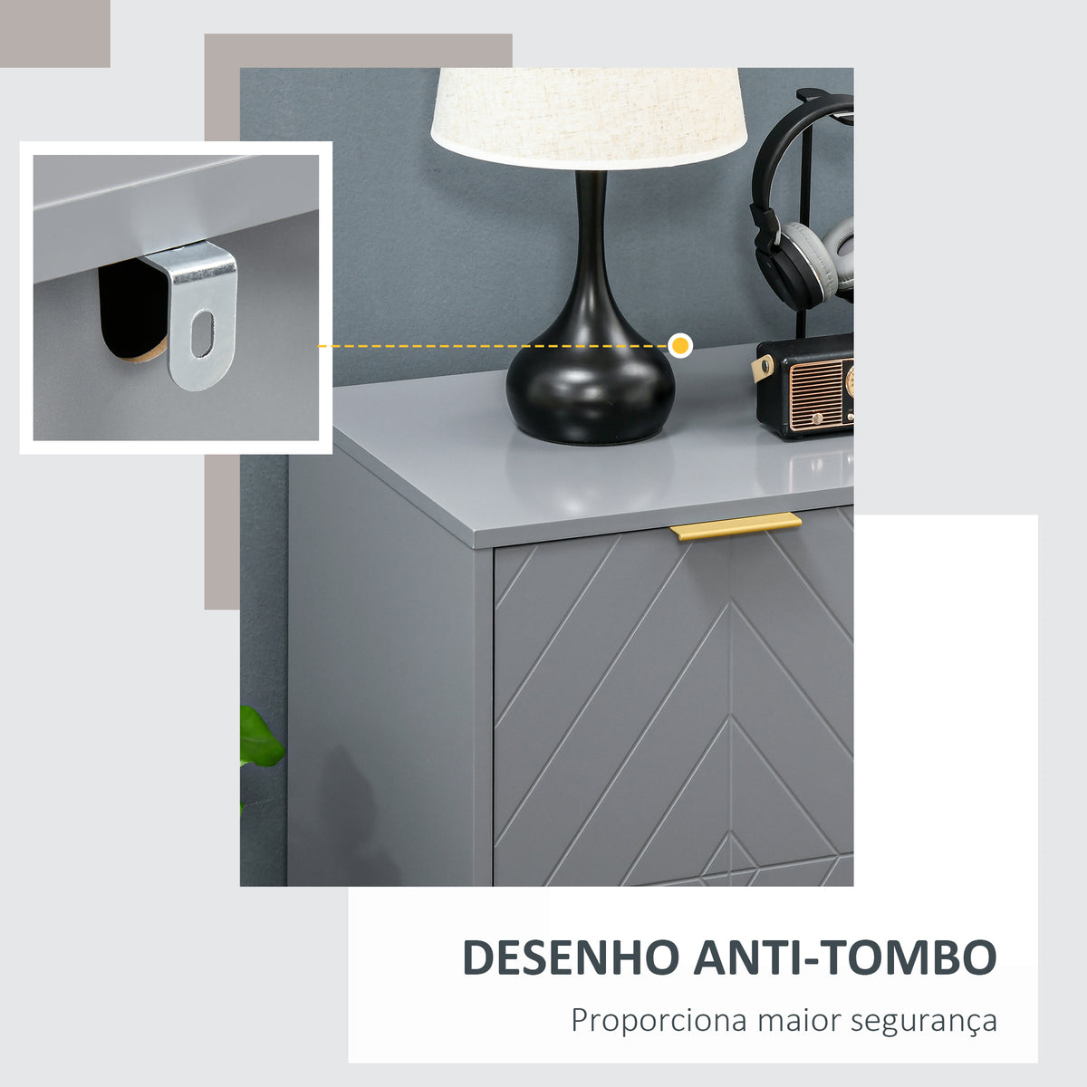 Aparador Auxiliar Armário de Armazenamento com 3 Gavetas e 2 Armários com Porta Prateleira Ajustável para Sala de Estar Cozinha 120x40x76 cm Cinza — foto 5