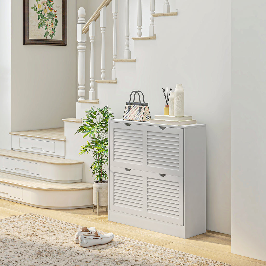 Sapateira Moderna Sapateira Entrada com 2 Gavetas Rebatíveis e Prateleias Ajustáveis para 16 Pares de Sapatos Sapateira Compacta para Corredor 81,5x25x83 cm Branco — foto 2