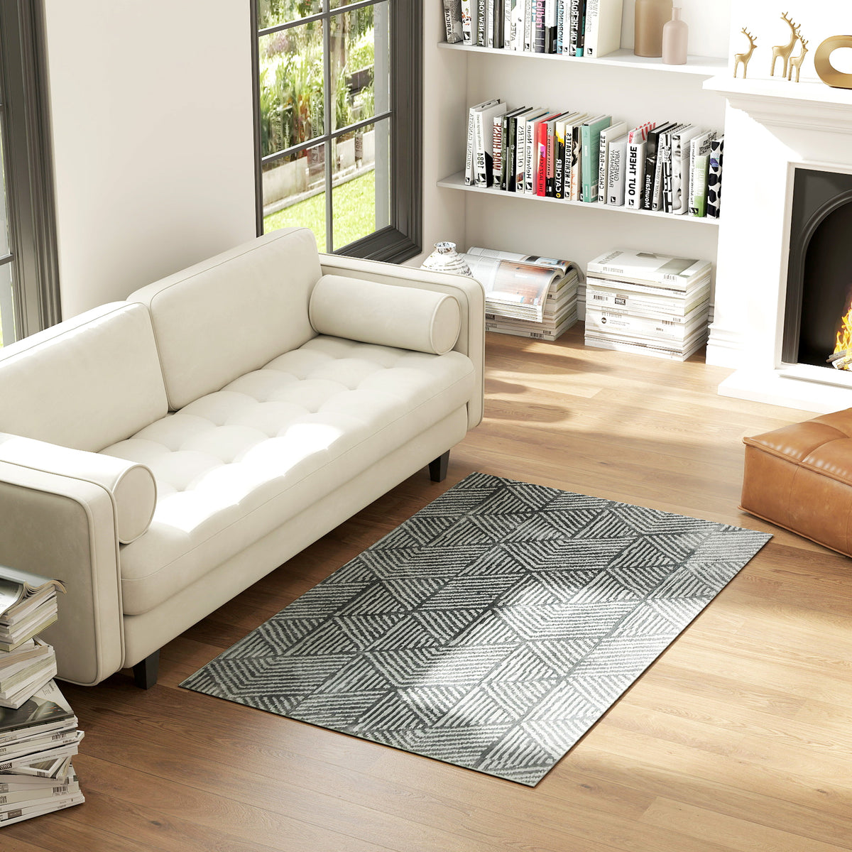 Tapete Sala de Estar 170x120 cm Tapete Lavável na Máquina de Lavar Pelo Curto Estilo Moderno Tapete para Sala de Estar Quarto Sala de Jantar Cinzento Escuro — foto 2