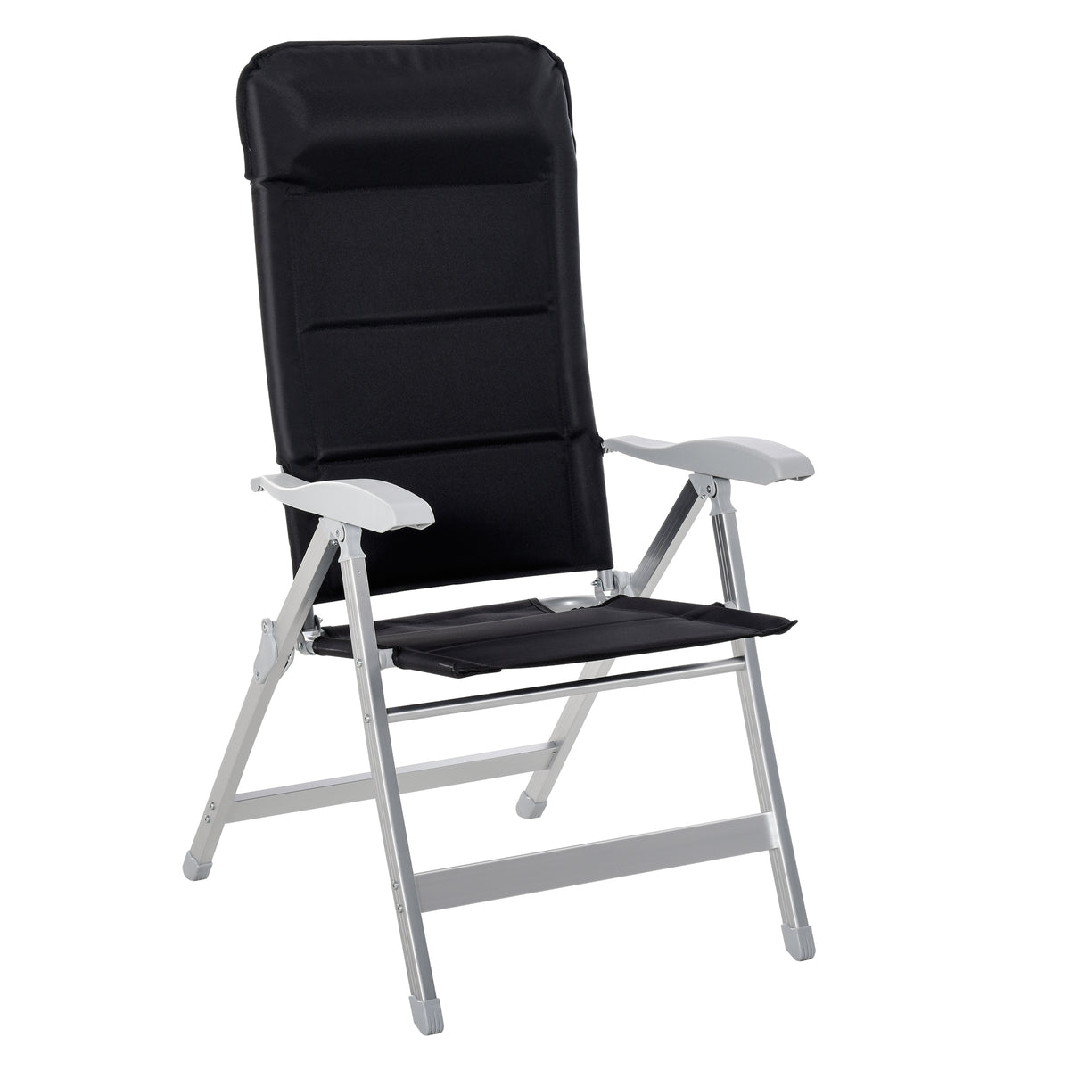 Cadeira de jardim dobrável de alumínio com encosto alto ajustável de 7 posições e encosto de cabeça acolchoado 75x61,5x114,5 cm Preto — foto 1