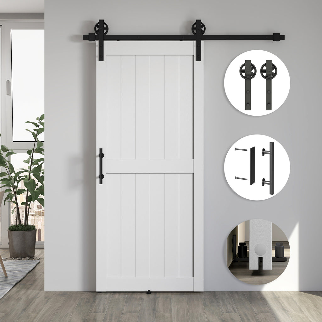 Porta de Correr Celeiro com Ferragens Porta Corredera de Interior com Puxador Rolo e Guia de Chão para Casa de Banho Sala de Estar 91,5x213,4 cm Branco — foto 7