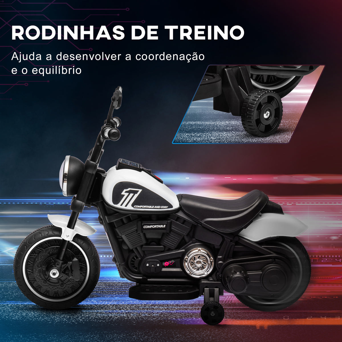 Motocicleta Elétrica para Crianças de 18-36 Meses Motocicleta Elétrica Infantil com Bateria 6v Farol e Rodas Auxiliares Removíveis Carga 25 kg 76x42x57 cm Branca — foto 5