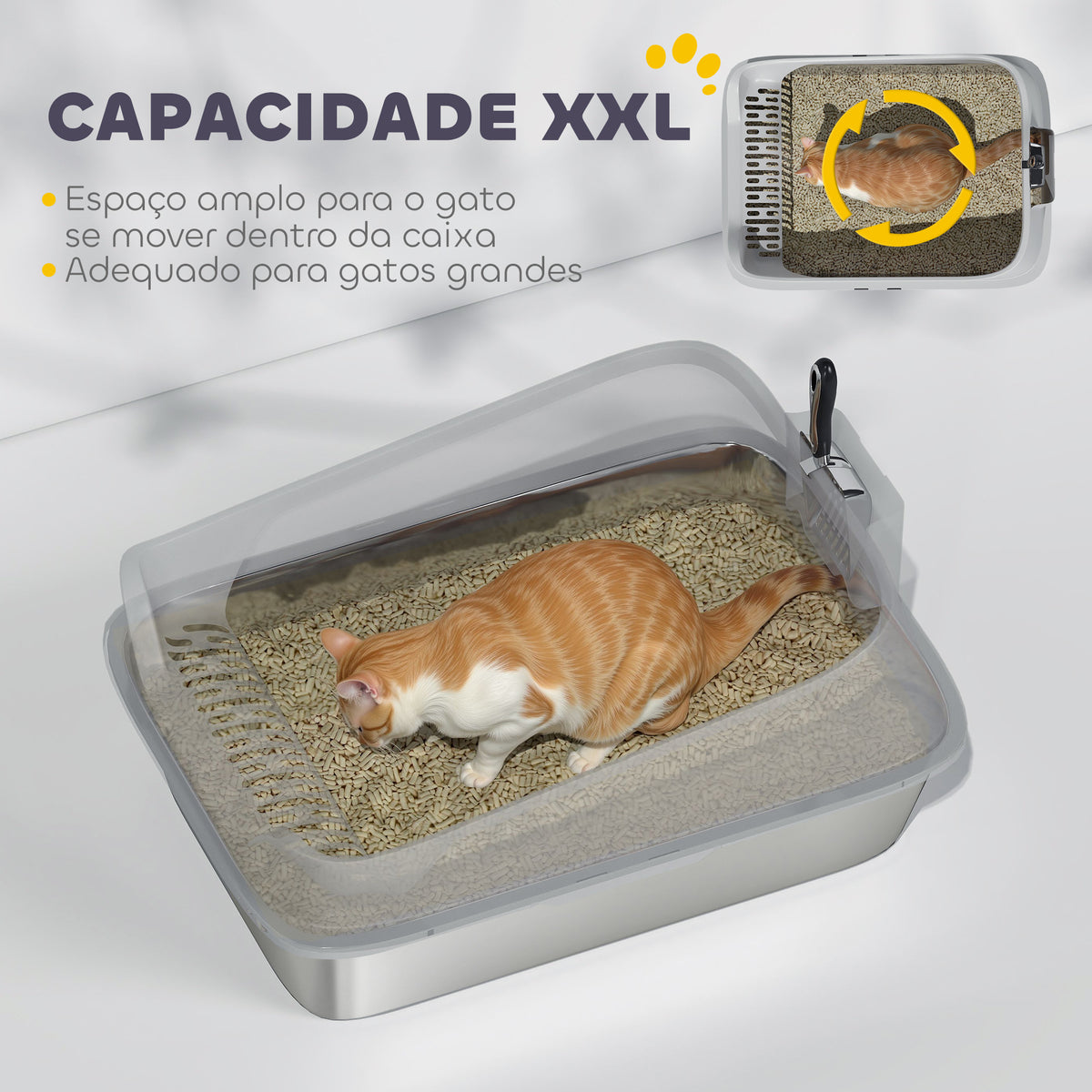 Caixa de Areia para Gatos em Aço Inoxidável XXL Caixa de Areia para Gatos com Borda Alta Pá Fácil de Limpar À Prova de Fugas 70x50x30 cm Cinzento — foto 5