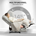Poltrona de Massagem Poltrona Relax Elétrica com 4 Modos de Vibração Reclinação 145° Estofada em Microfibra Controlo Remoto Mesa 2 Bolsos Laterais e Suporte para Copos 77x93x105 cm Cinza — foto 5