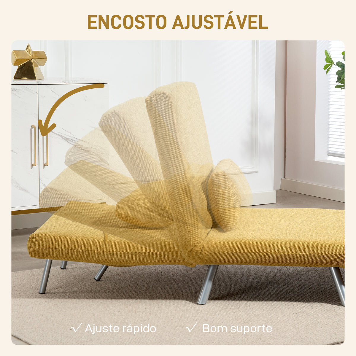 Sofá Cama de 1 Lugar 3 em 1 Sofá Dobrável Estofado em Tecido Amarelo Mesclado com Encosto Ajustável em 5 Níveis e Almofada para Escritório Quarto Sala 80x75x83 cm — foto 5