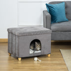 Caverna para Gatos 2 em 1 Banco para Apoio dos Pés com Tampa Removível Orifício de Entrada Almofada Lavável e Pés Elevados de Madeira para Interior 60x45x44,5cm Cinza — foto 2