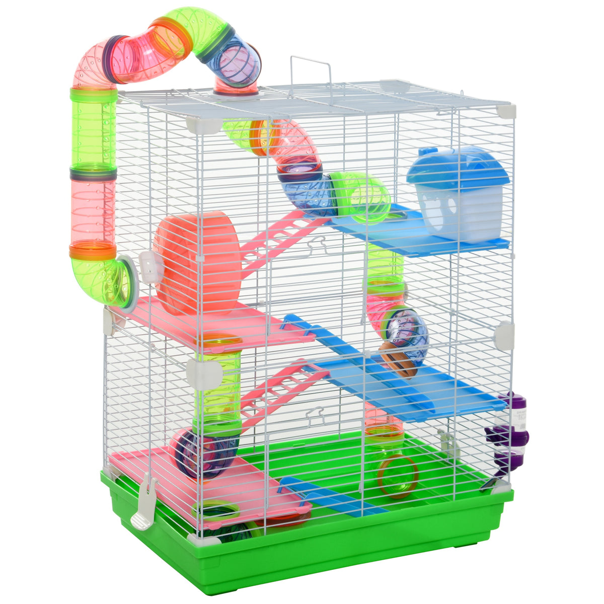 Jaula para Hamsters de 5 Níveis, Casa para Roedores Pequenos com Túnel, Plataformas, Tigela, Bebedouro, Casinha, Rampas e Roda de Exercício, para Gerbos, 46x30x58 cm, Verde — foto 1