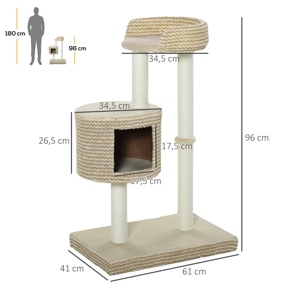Árvore para gatos com Caverna de Pelúcia Postes de juta Plataforma confortável 61x41x96 cm Bege e Café — foto 3