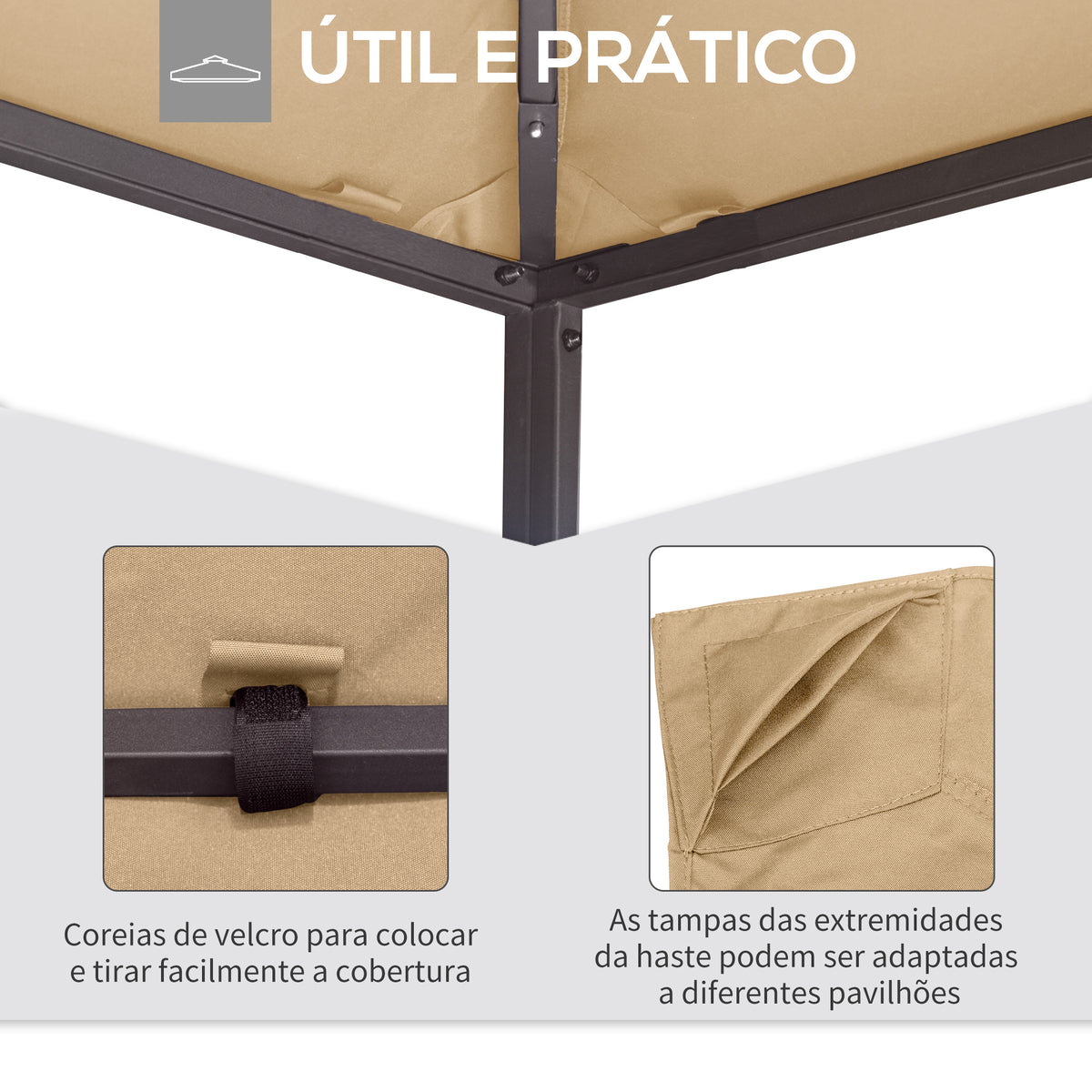 Toldo de Substituição de 3x3m para Pérgola de Jardim com 8 Orifícios de Drenagem e Ventilação Bege — foto 5
