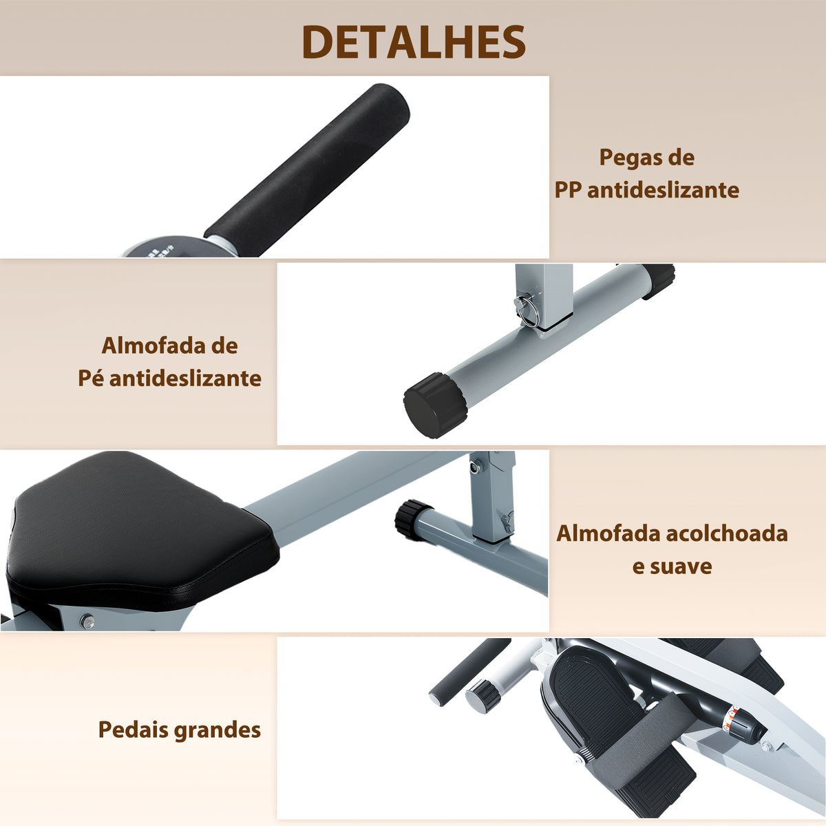 Máquina de Remo com Ecrã LCD para Academia Exercícios de Musculação ou Resistência Carga Máxima 100kg 130x47,5x67cm Cinza — foto 6