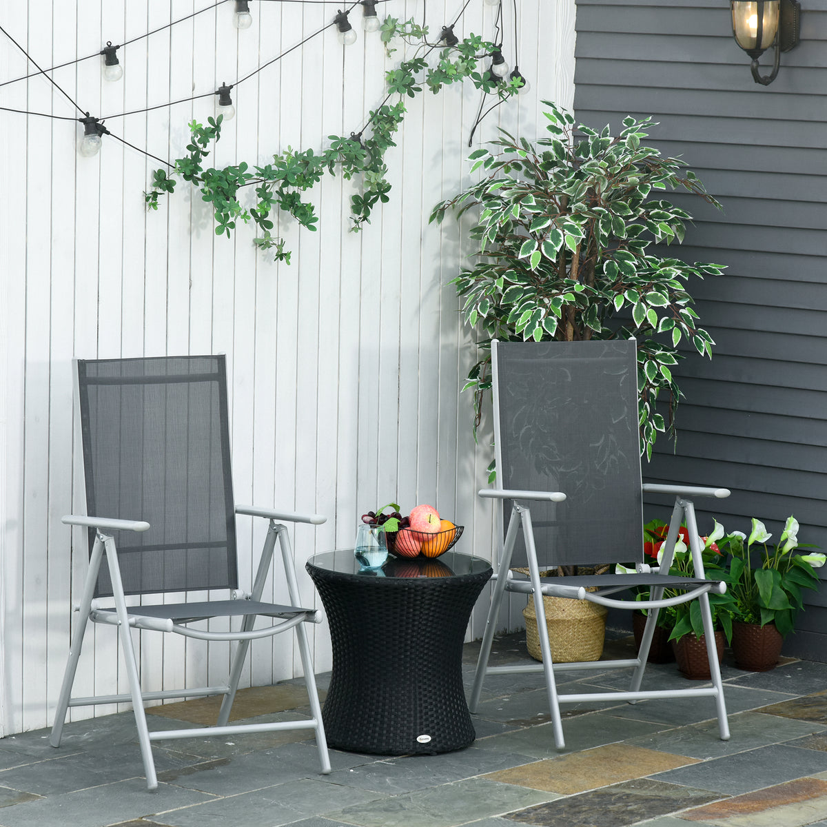 Conjunto de 2 cadeiras dobráveis ​​de alumínio para jardim com encosto alto ajustável de 8 níveis e apoio de braços 65x55x107 cm cinza — foto 2
