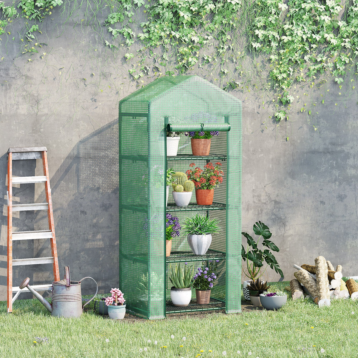 Estufa de Jardim com 4 Prateleiras e Cobertura de PE Estufa de Aço para Cultivo de Plantas Flores 70x50x160cm Verde — foto 2