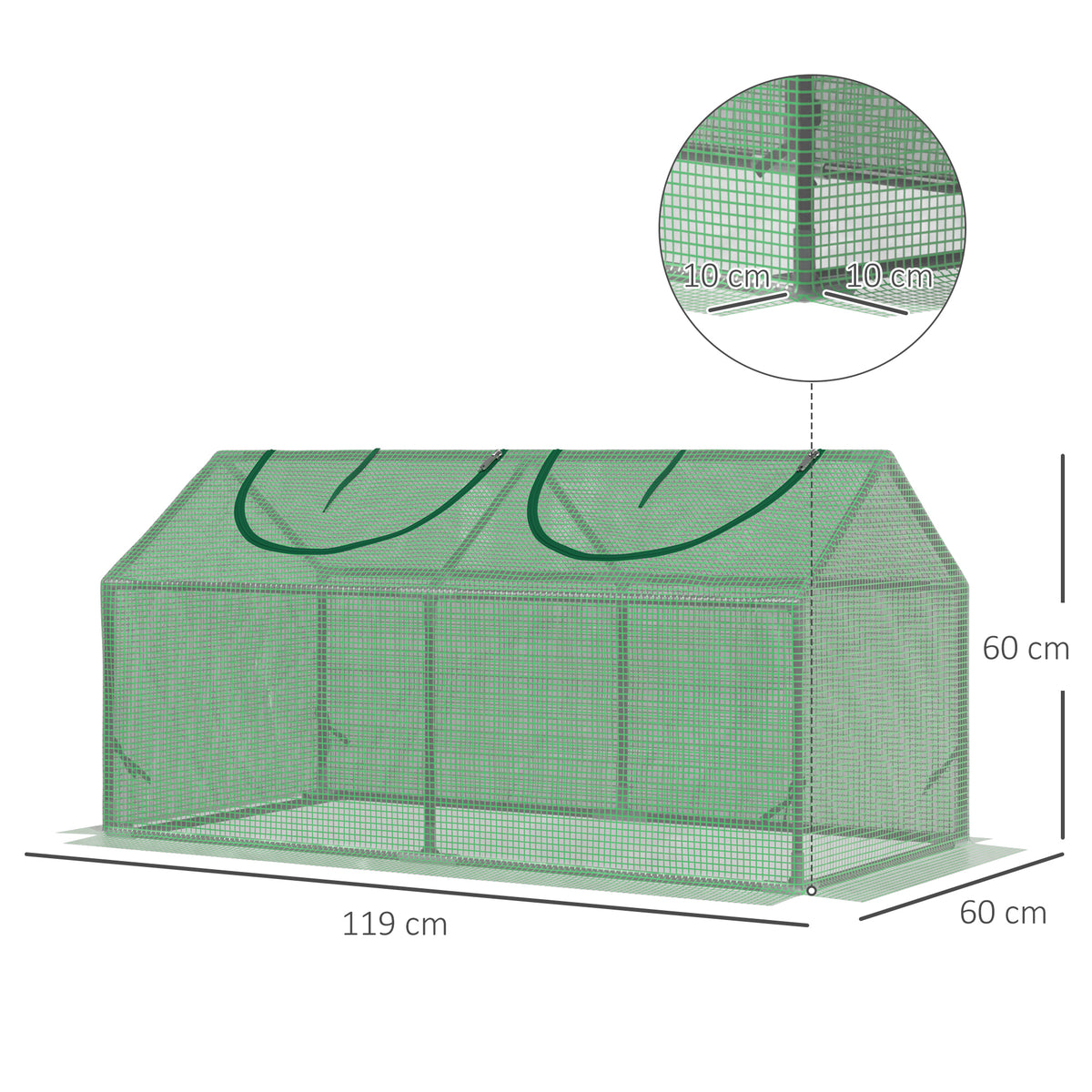 Estufa 119x60x60cm Estufa de Jardim com 2 Janelas Enroláveis para Cultivo de Plantas Verduras Flores Verde Translúcido — foto 3