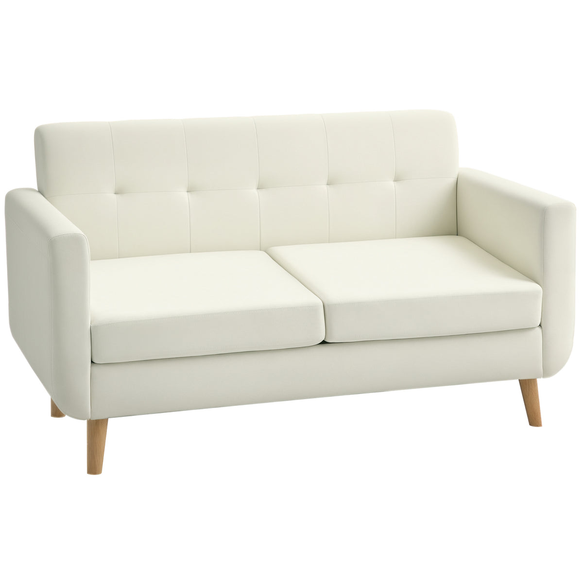 Sofá de 2 Lugares Sofá Estofado em Linho Sintético Sofá Sala de Estar com Apoio para os Braços e Pés de Madeira Sofá Pequeno Carga 250 kg 138,5x70x75 cm Creme — foto 1