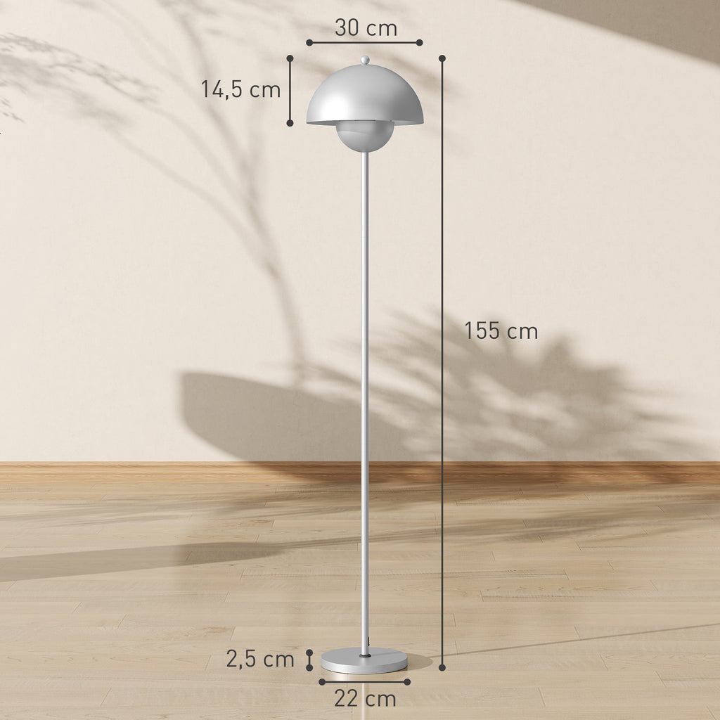 Candeeiro de Pé Moderno 155 cm Candeeiro de Pé para Sala com Ecrã em Forma de Taça Refletora de Luz Interruptor de Pé Suporte E27 sem Lâmpada para Quarto Escritório Sala de Estar Ø35x155 cm Prata — foto 3