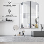 Espelho para banheiro com luz LED 16W Interruptor de toque e prateleira inferior Cabo de 1m Estrutura de alumínio 70x50x2,7 cm prata — foto 4