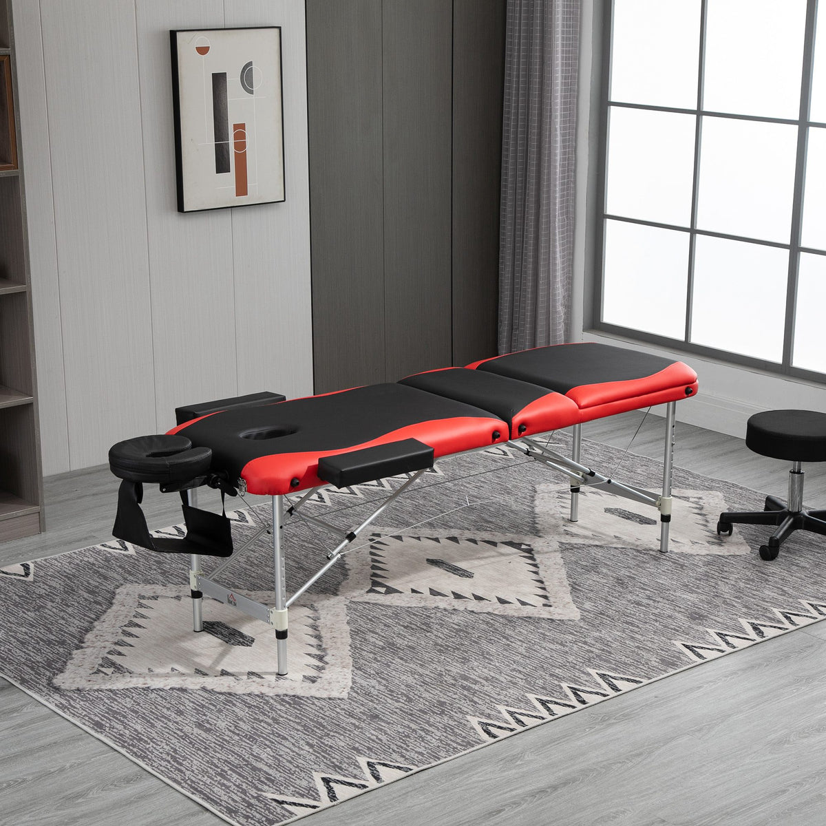 Marquesa de Massagem Dobrável e Portátil Mesa de Massagem com Altura Ajustável Apoio para a Cabeça e Apoio para os Braços 215x60x61-84 cm Preto e Vermelho — foto 2