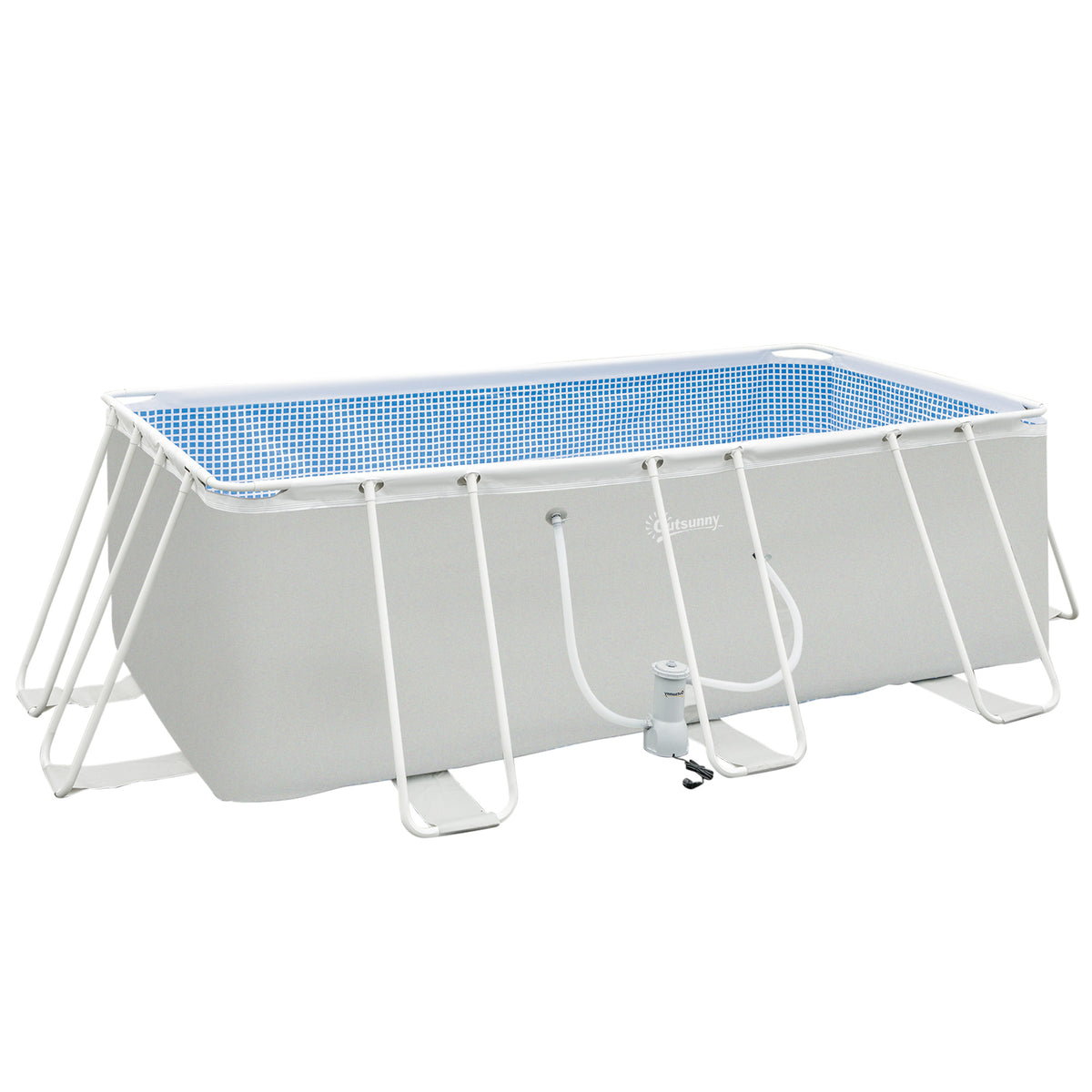 Piscina Desmontável Tubular 440x240x122cm Piscina Retangular de Exterior com Purificador 4.000L/H Mangueiras de Comprimento 100cm e Estrutura de Aço 9760L Cinza — foto 1