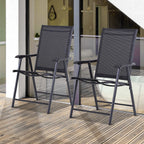 Conjunto de 2 Cadeiras Dobráveis para Exterior com Apoio para o Braço Cadeiras para Jardim com Textilene e Metal Carga 110 kg 58x64x94 cm Preto — foto 2