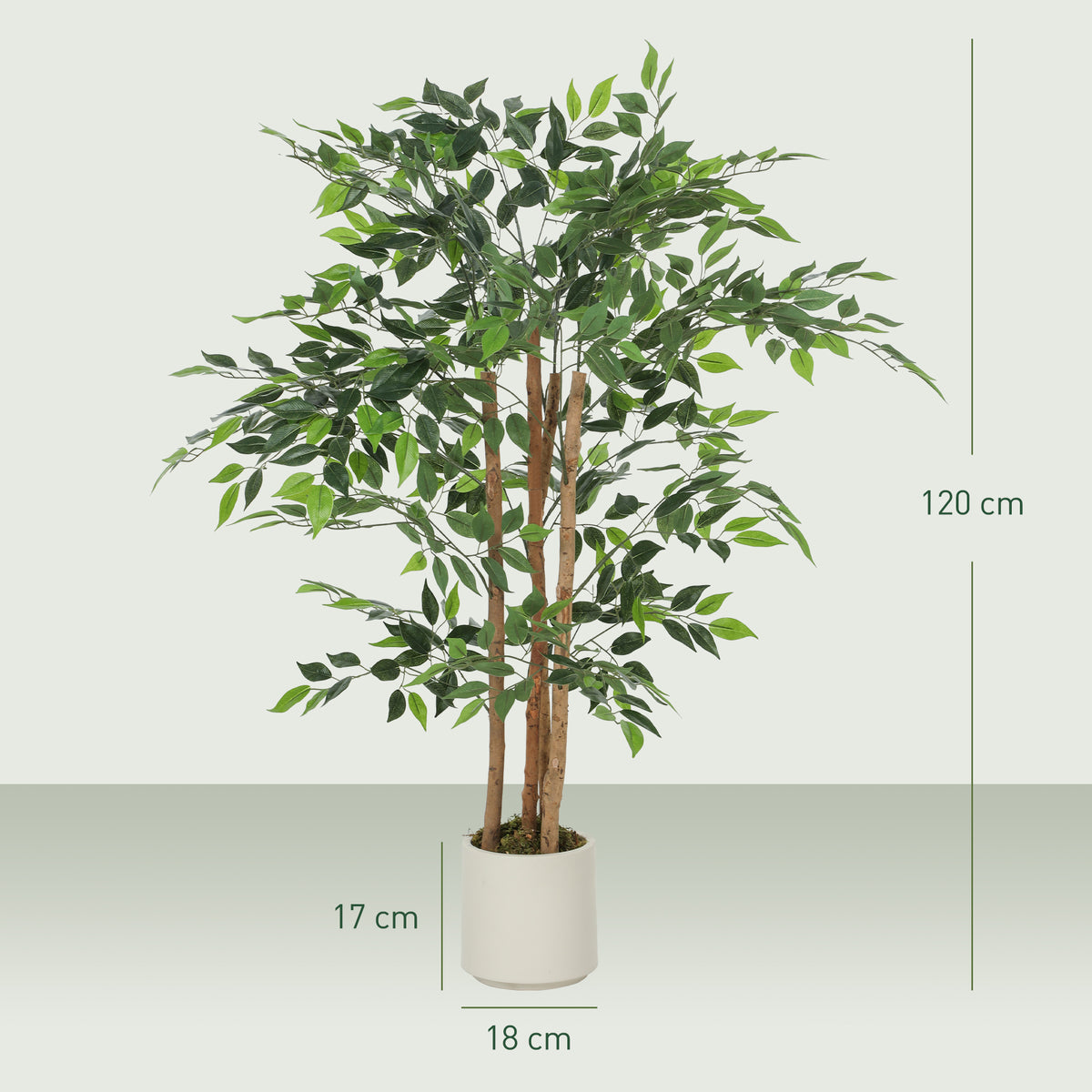 Planta Artificial de Baniano Verde em PEVA e Madeira com Vaso em PP e Cimento 55x55x120 cm — foto 2