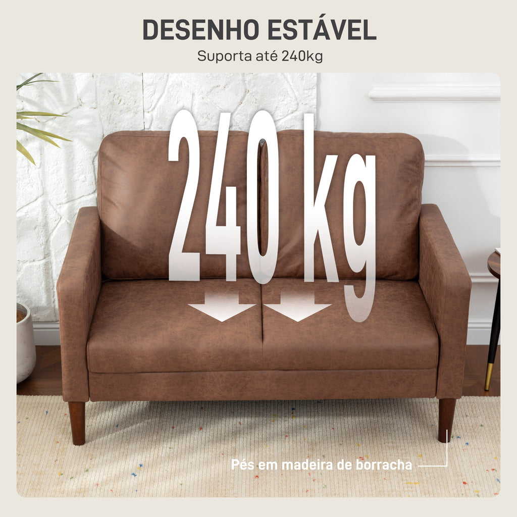 Sofá de 2 Lugares Estofado em Microfibra Sofá Moderno com Pés de Madeira Apoio de Braços para Sala Quarto Escritório Sala de Estar 130x78x85 cm Castanho — foto 5