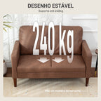 Sofá de 2 Lugares Estofado em Microfibra Sofá Moderno com Pés de Madeira Apoio de Braços para Sala Quarto Escritório Sala de Estar 130x78x85 cm Castanho — foto 5