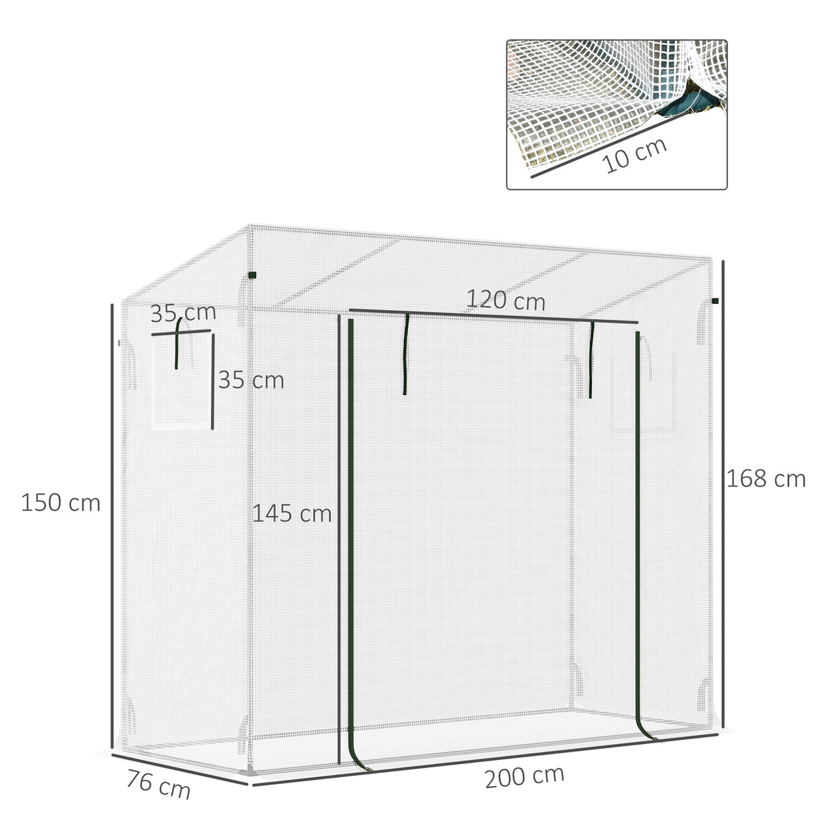 Estufa de Jardim Pequena Estufa de Exterior com Janelas e Estrutura de Aço Estufa para Cultivar Tomates Plantas Flores 200x76x168 cm Branco — foto 3