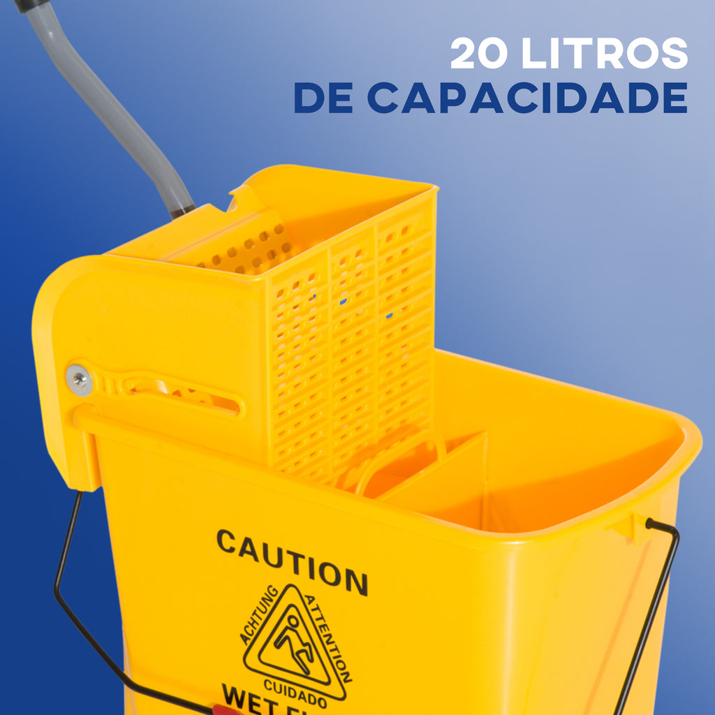 Balde de Limpeza 20L com Rodas e Espremedor Balde para Esfregona com Separador de Água 60x27x70,5 cm Amarelo — foto 5
