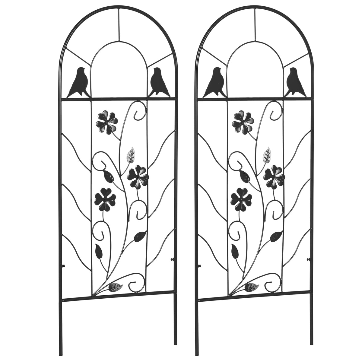 Conjunto de 2 Treliças de Jardim Suportes para Plantas Trepadeiras com Estrutura Metálica para Frutas Verduras Flores Decoração para Exterior Pátio 38x98 cm Preto — foto 1