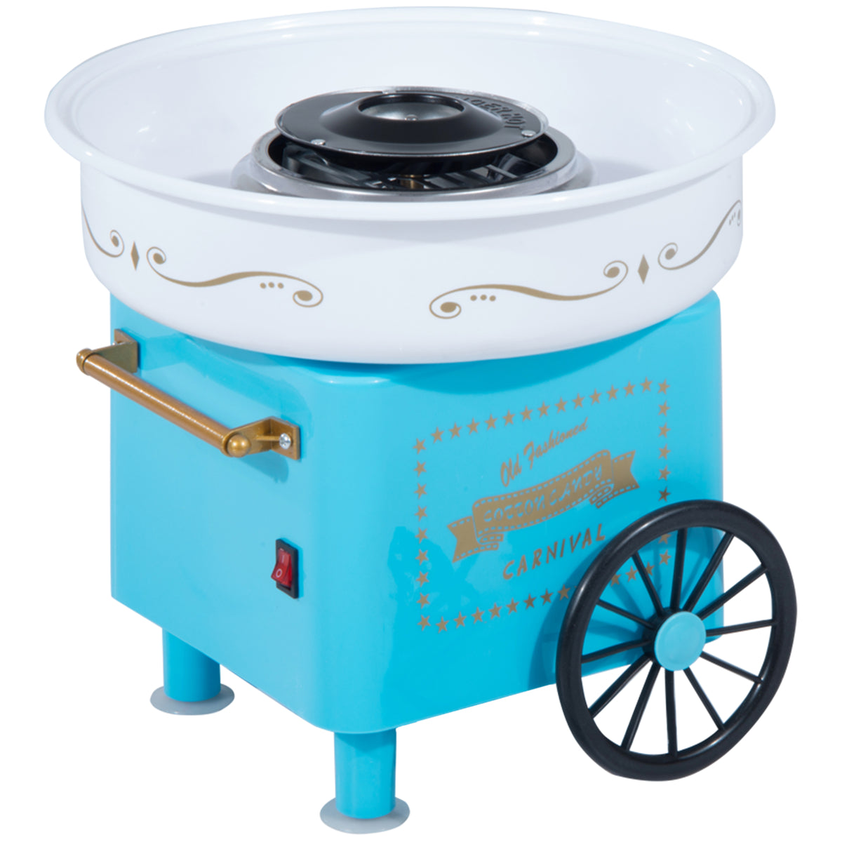 Máquina de Algodão Doce Estilo Retrô Potência 450W-550W Máquina de Algodão Doce com Colher Medidora e 10 Palitos de Bambu Aço Inoxidável e Alumínio 30x30x28cm Azul — foto 1