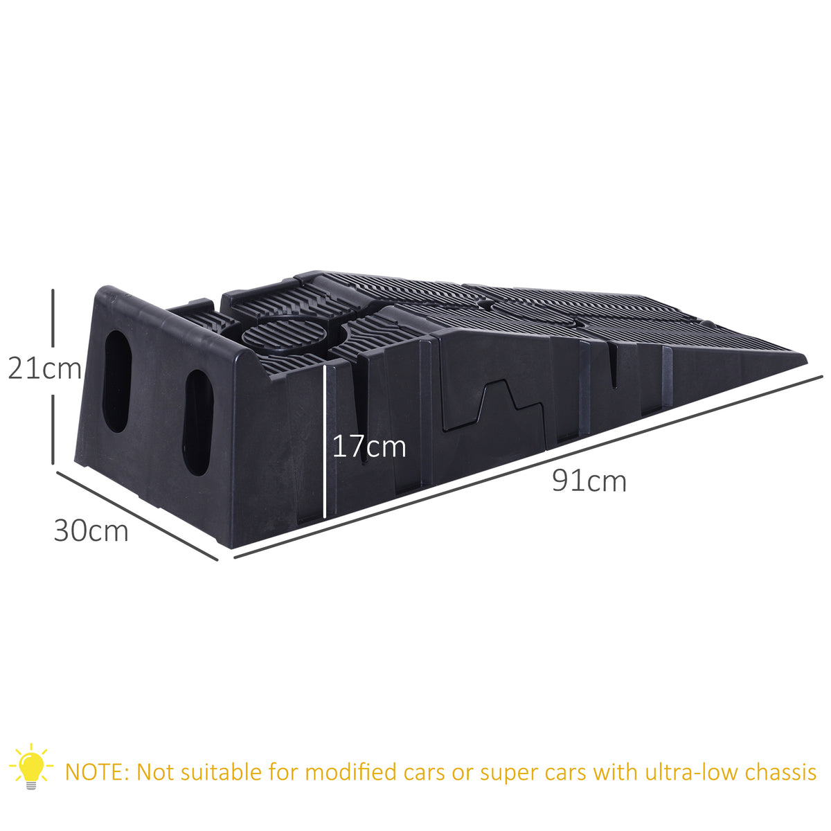 Conjunto de 2 Rampas para Carro em Plástico Portáteis Carga até 2,5 Toneladas para Carros Estándares SUVs, Furgões Pequenos 91x30x21 cm, Preto — foto 3
