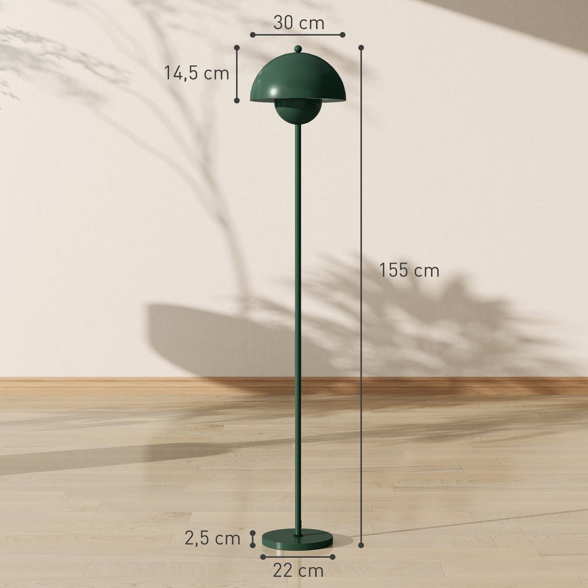 Candeeiro de Pé Moderno 155 cm Candeeiro de Pé para Sala com Ecrã em Forma de Taça Refletora de Luz Interruptor de Pé Suporte E27 sem Lâmpada para Quarto Escritório Sala de Estar Ø35x155 cm Verde — foto 3