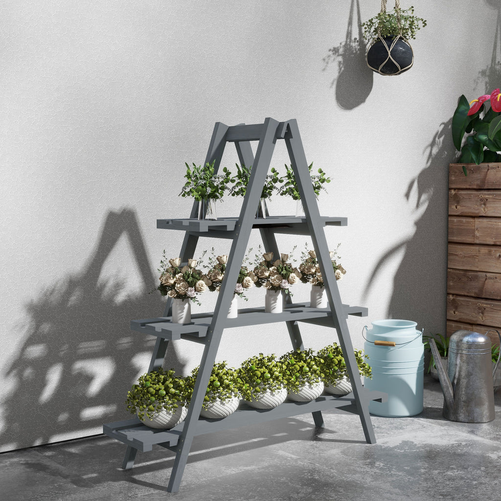 Suporte de Madeira para Plantas Dobrável Estante Decorativo para Vasos de 3 Níveis com Estrutura em Forma de A para Jardim Pátio Varanda 100x36x112 cm Cinza — foto 2