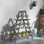 Suporte de Madeira para Plantas Dobrável Estante Decorativo para Vasos de 3 Níveis com Estrutura em Forma de A para Jardim Pátio Varanda 100x36x112 cm Cinza — foto 2