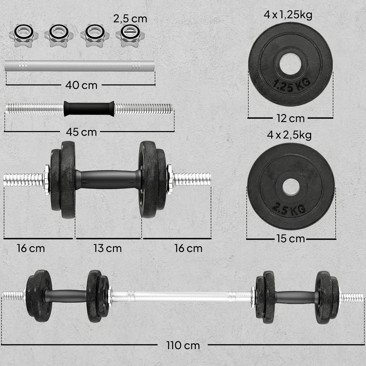 Conjunto de Halteres Ajustáveis 2 em 1 20 kg Conjunto de Pesos com Barras Retas de Ligação e Pegas Antiderrapantes Pesos e Halteres Fitness Ginásio em Casa — foto 3