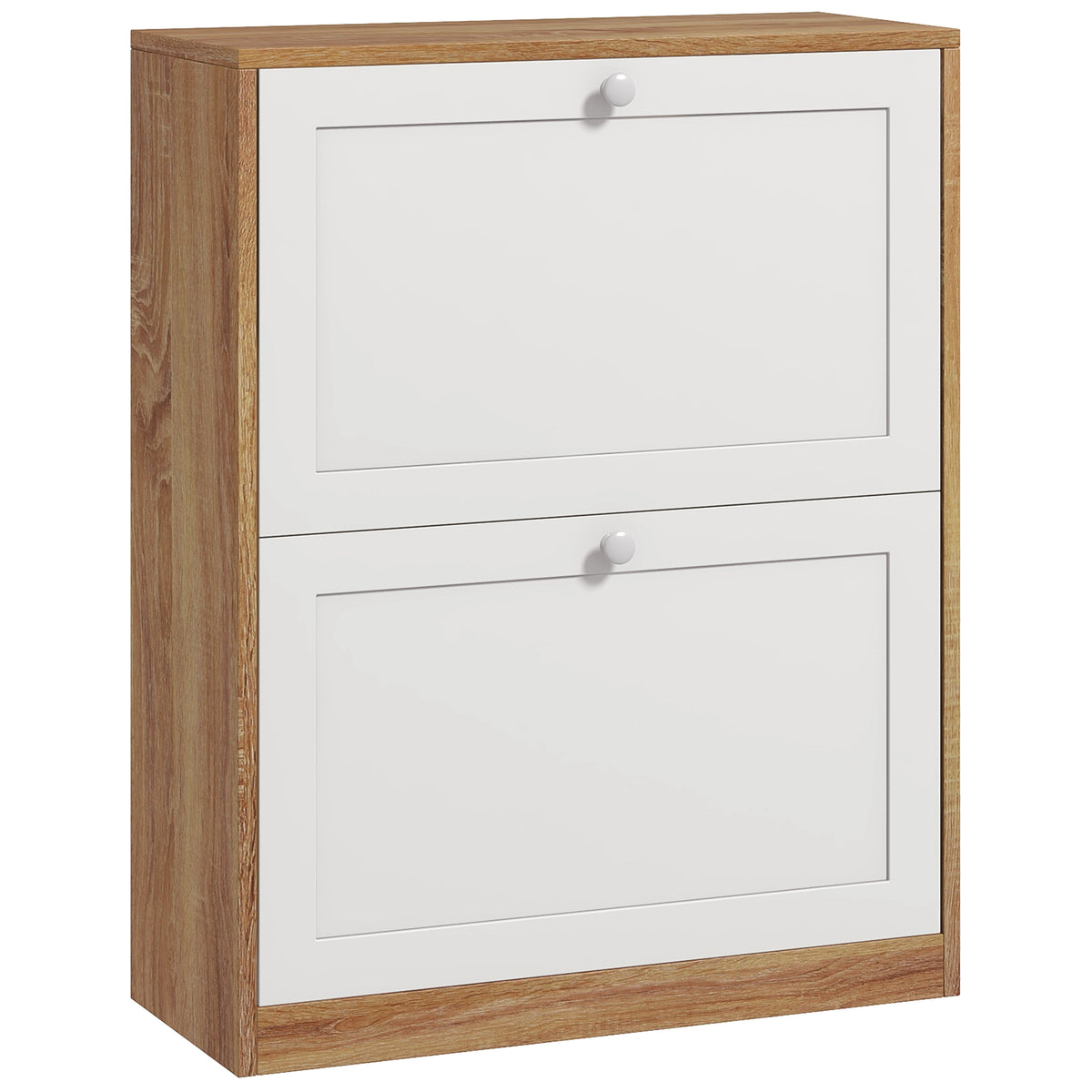 Sapateira Estreita com 2 Portas Sapateira de Entrada com Prateleiras Ajustáveis para 12 Pares de Sapatos para Corredor Espaços Reduzidos 60x24,5x75,5 cm Mdeira e Branco — foto 1