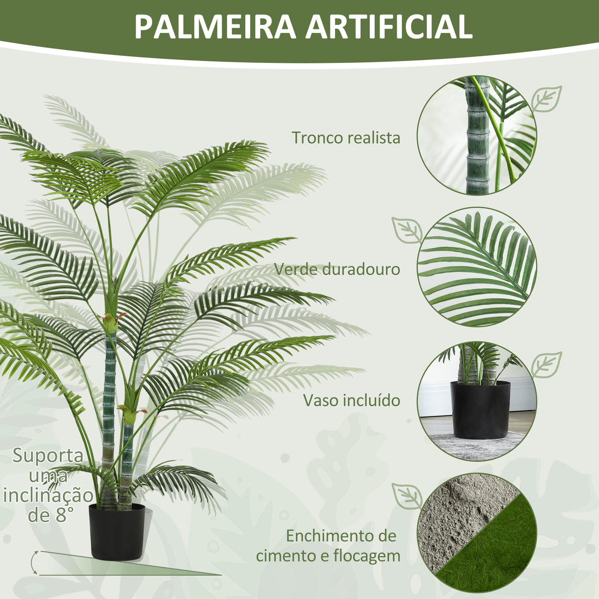 Planta Artificial Decorativa 170 cm Palmeira Artificial com Vaso e Folhas para Interior Casa Sala Escritório Verde — foto 4